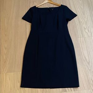 Ann Taylor Navy Square Neck Sheath Dress with Short Sleeves